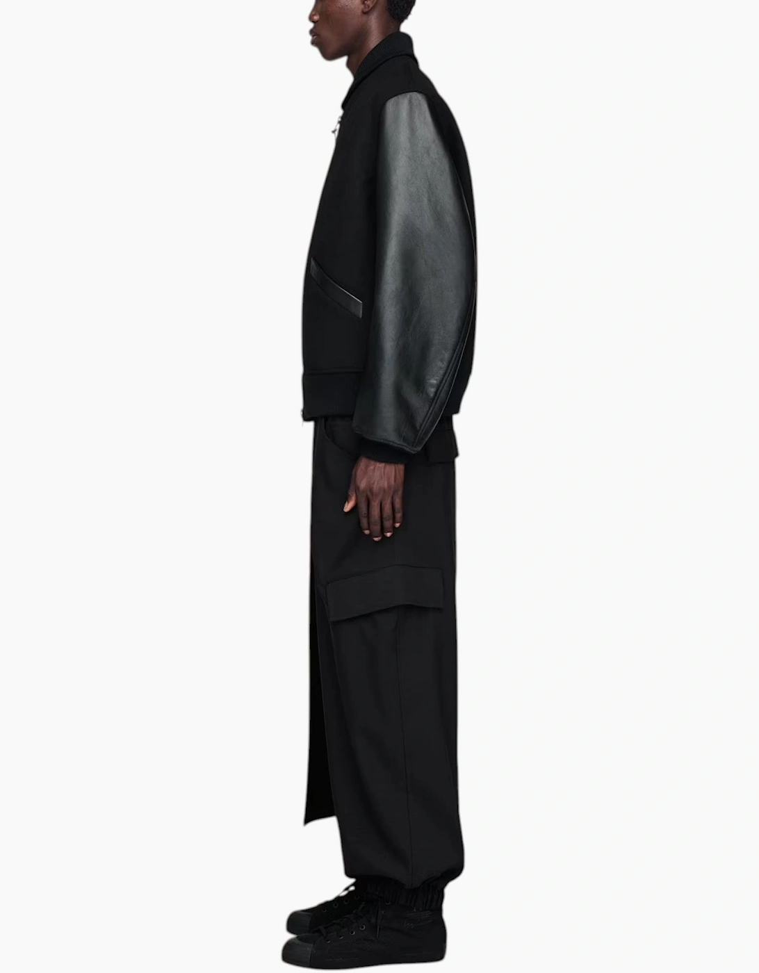 Adidas Y3 Mens Letterman Jacket Full Zip Leather Sleeve Bomber Jacket