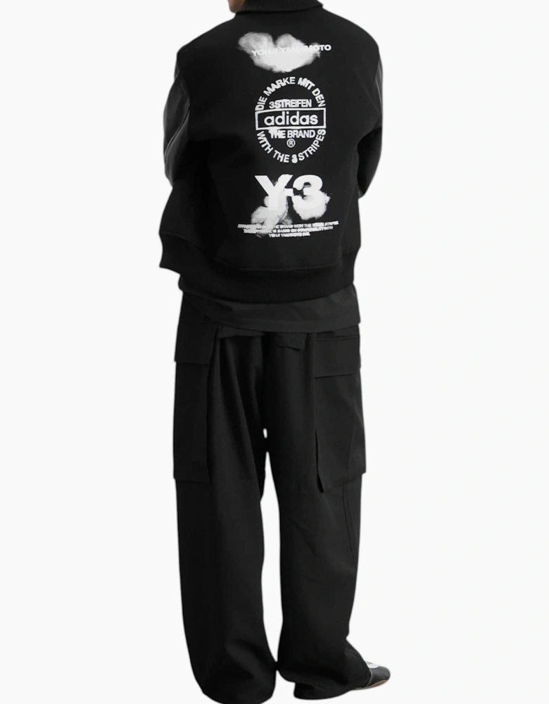 Adidas Y3 Mens Letterman Jacket Full Zip Leather Sleeve Bomber Jacket