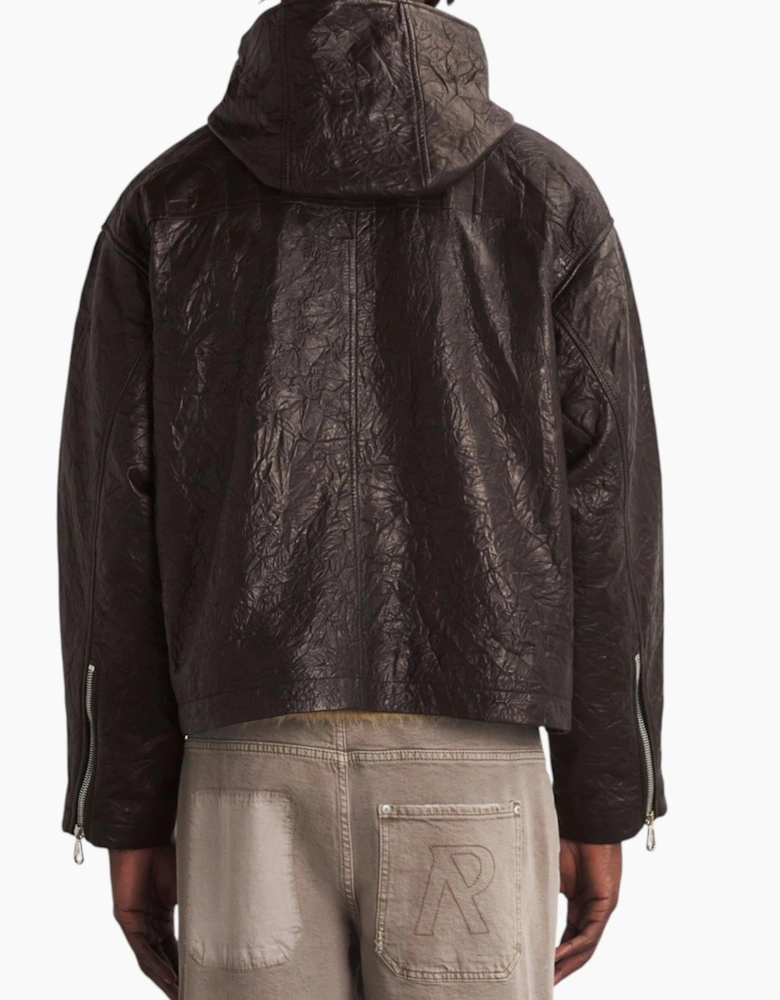 Cole Buxton Mens Leather Jacket Distressed Hooded Full Zip