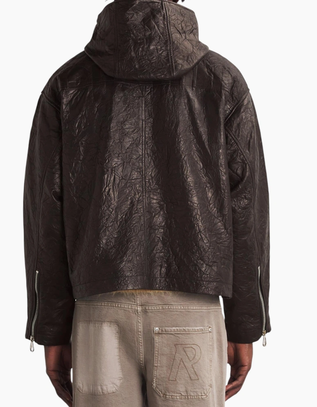 Cole Buxton Mens Leather Jacket Distressed Hooded Full Zip