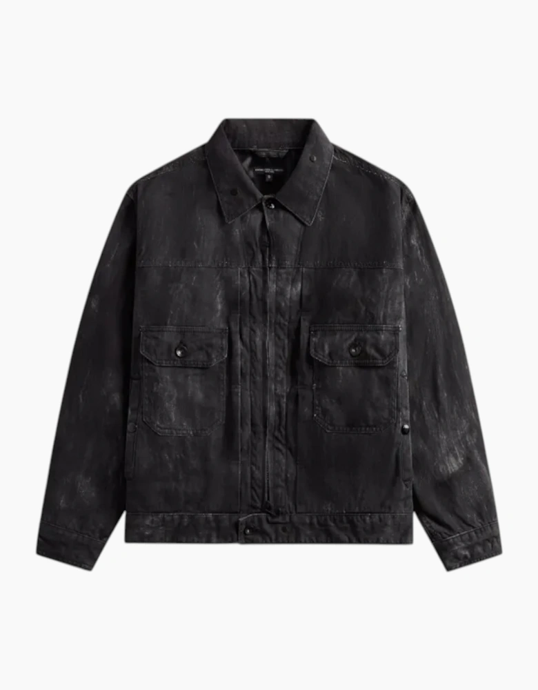Engineered Garments Mens Trucker Jacket Distressed Print Cotton Black