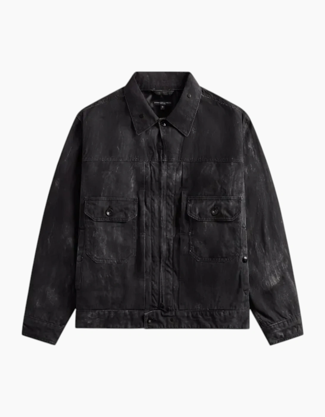 Engineered Garments Mens Trucker Jacket Distressed Print Cotton Black