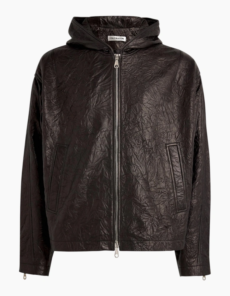Cole Buxton Mens Leather Jacket Distressed Hooded Full Zip