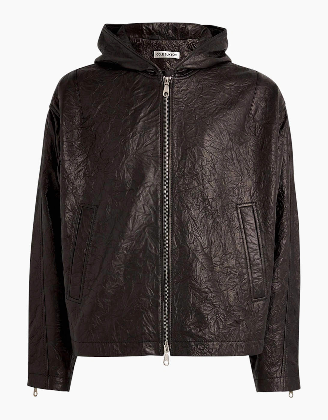 Cole Buxton Mens Leather Jacket Distressed Hooded Full Zip
