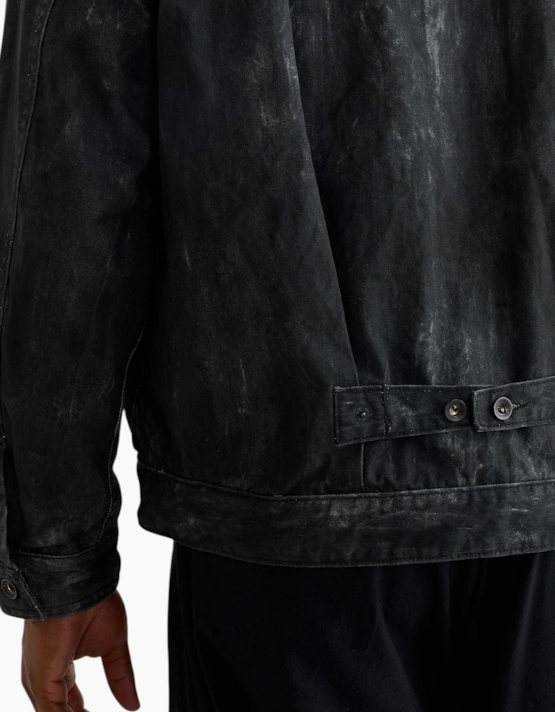 Engineered Garments Mens Trucker Jacket Distressed Print Cotton Black