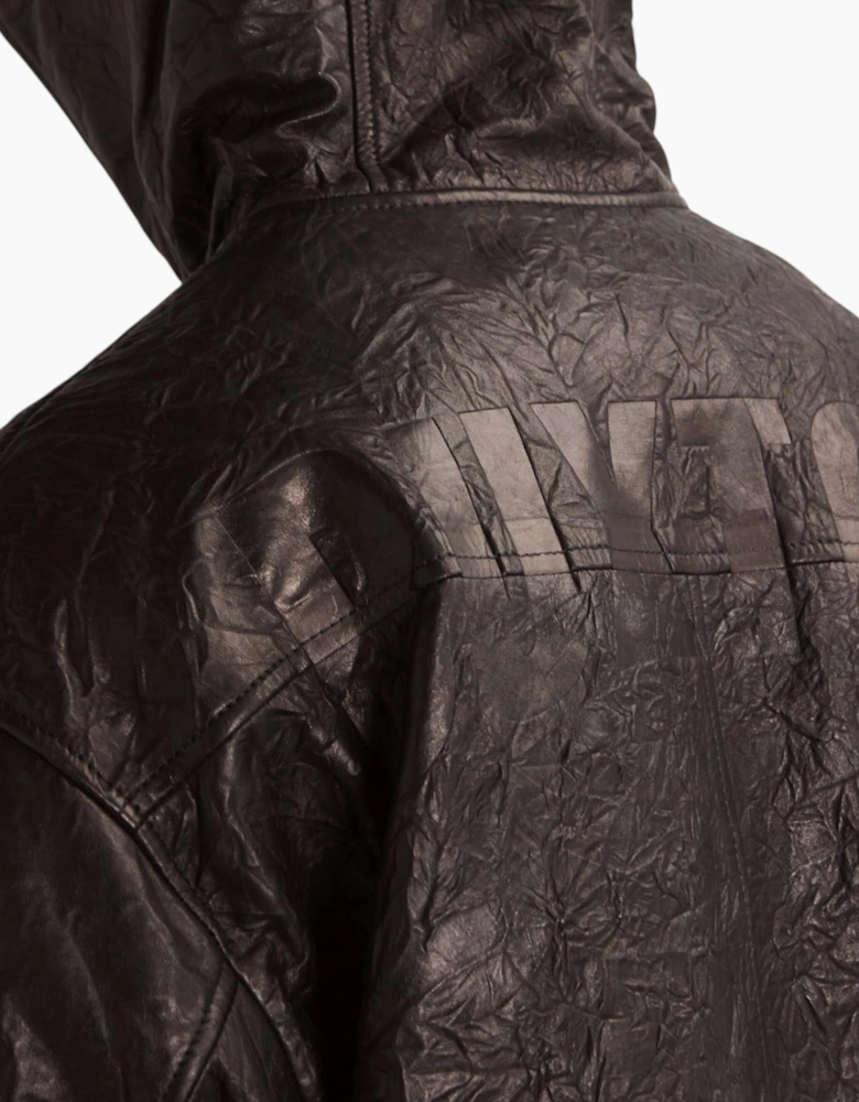 Cole Buxton Mens Leather Jacket Distressed Hooded Full Zip