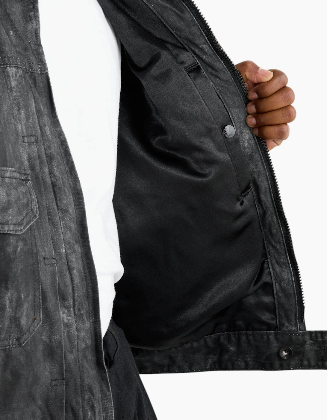 Engineered Garments Mens Trucker Jacket Distressed Print Cotton Black
