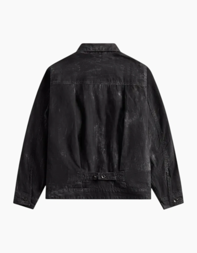 Engineered Garments Mens Trucker Jacket Distressed Print Cotton Black