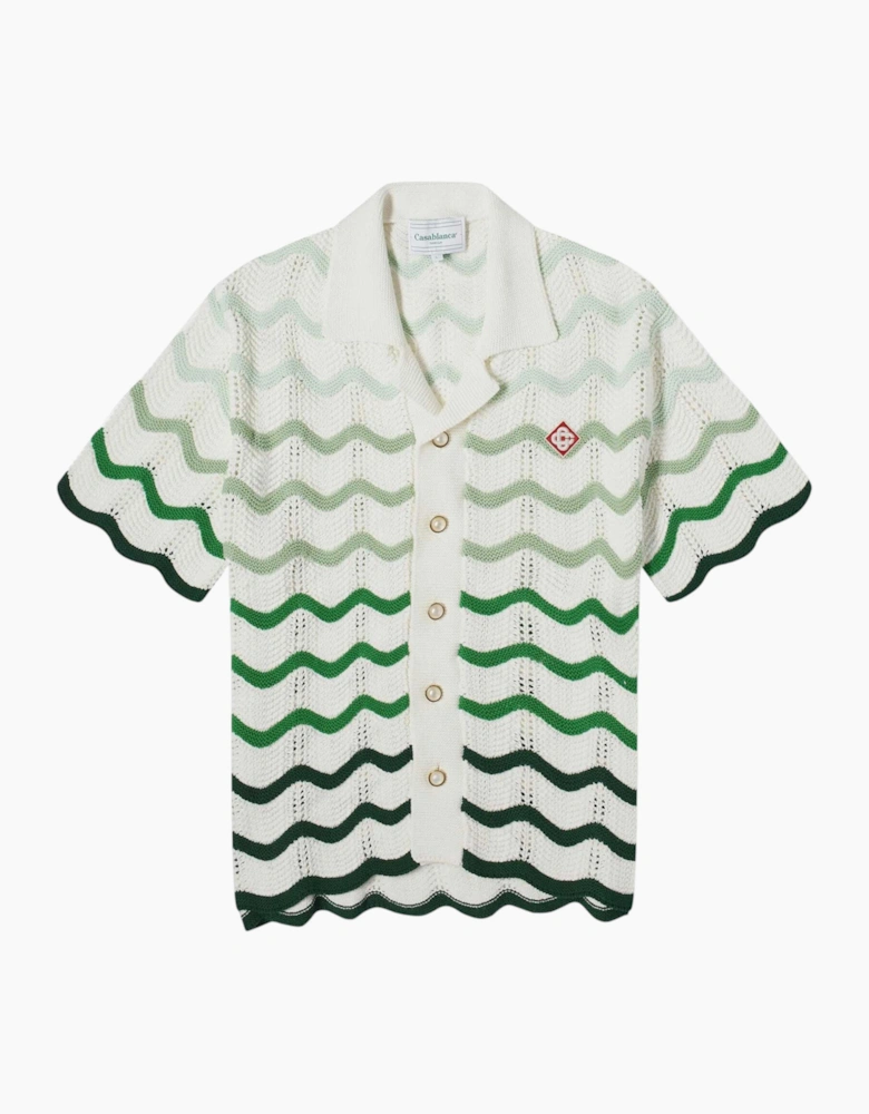 Casablanca Mens Gradient Wave Knit Shirt Short Sleeve Cotton