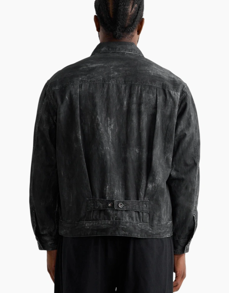 Engineered Garments Mens Trucker Jacket Distressed Print Cotton Black