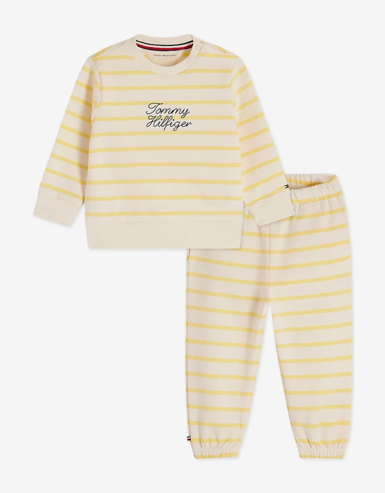 Tommy Hilfiger Baby Girls Striped Logo Tracksuit in Yellow