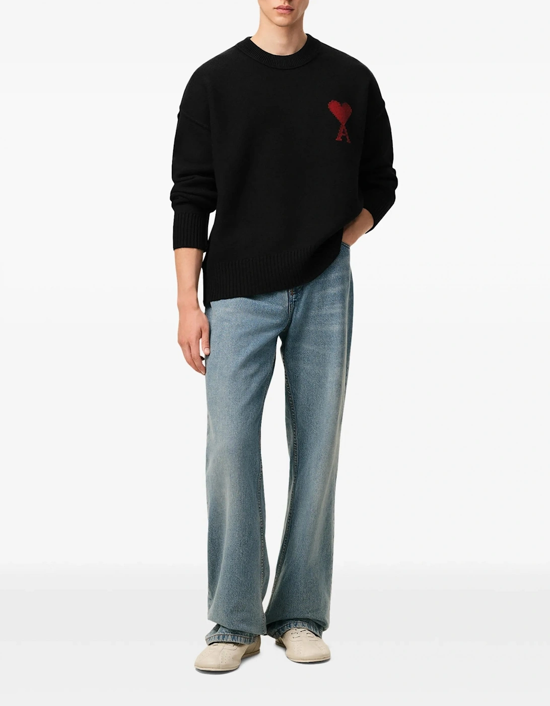Contrasted Ami de Coeur Sweater Black