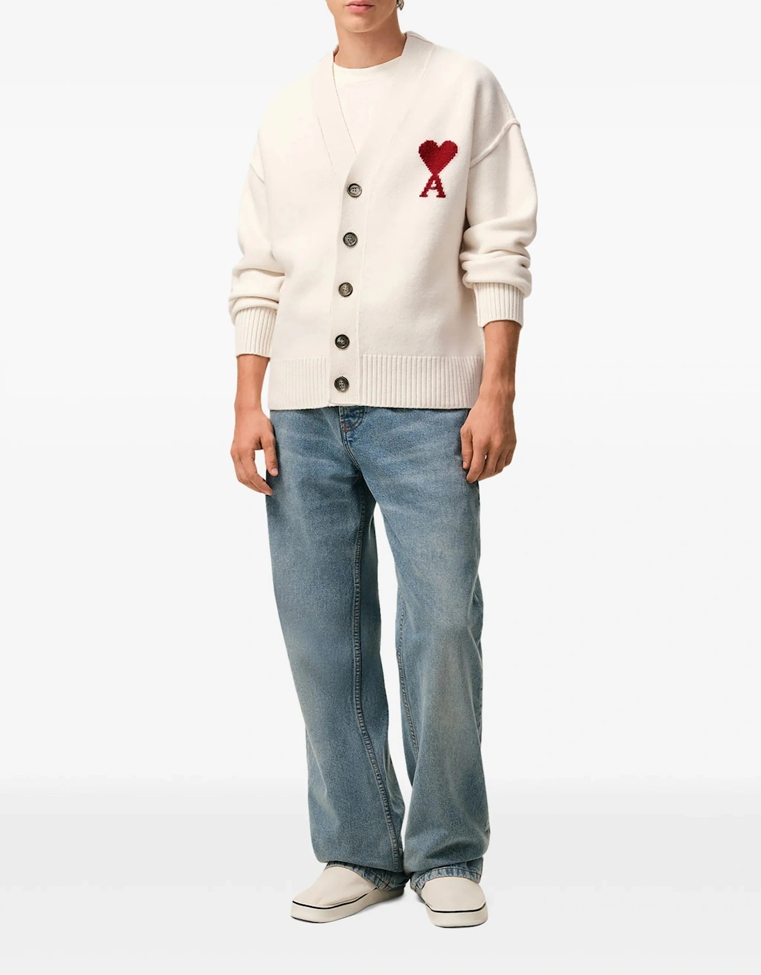 Contrasted Ami de Coeur Cardigan White