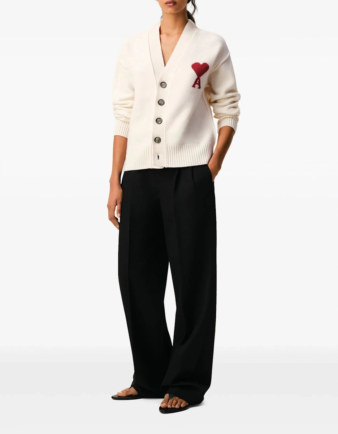 Contrasted Ami de Coeur Cardigan White