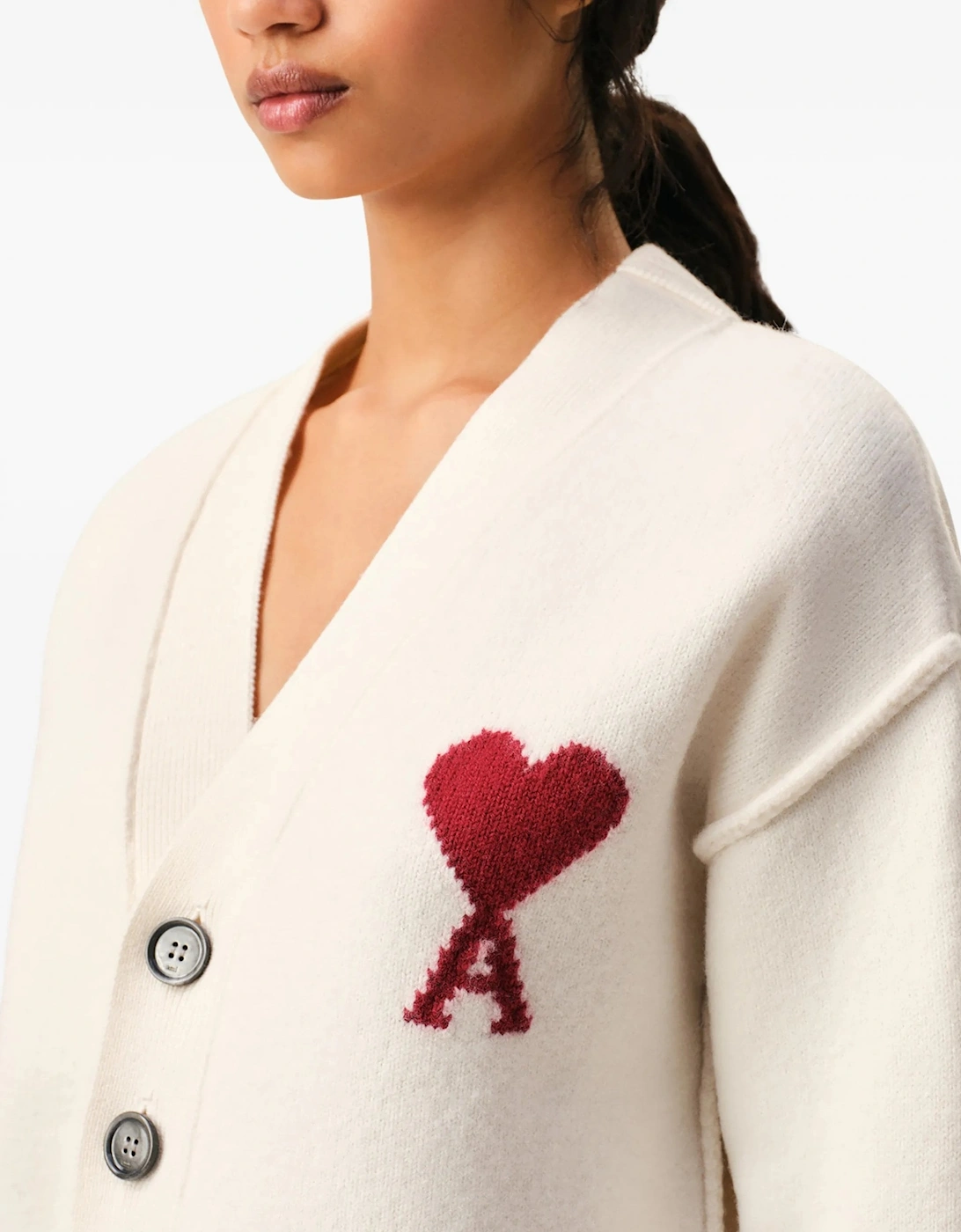 Contrasted Ami de Coeur Cardigan White