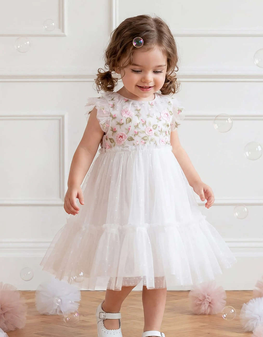 Needle & Thread Baby Girls Rose Bloom Bodice Dress in White