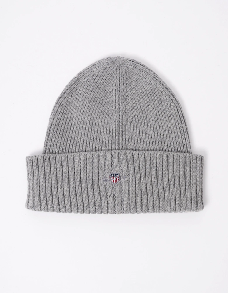 GANT Mens Cotton Blend Logo Beanie - 93 Grey Melange