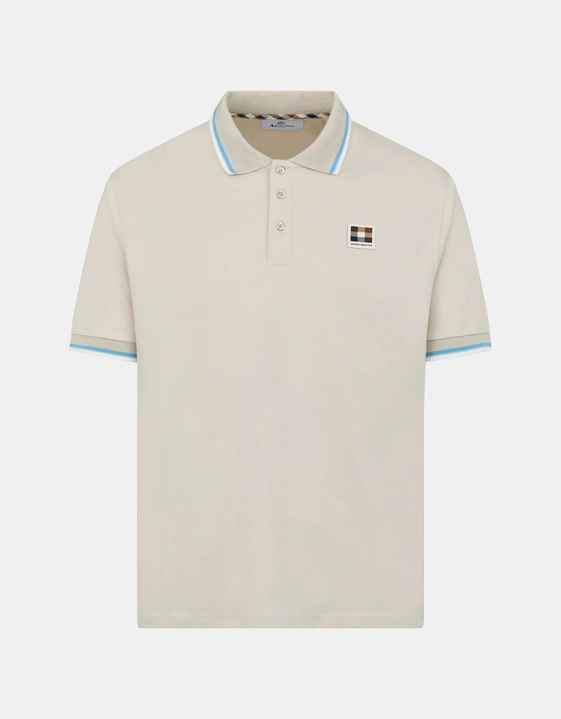 Aquascutum Mens Stretch Piquet Tipped Badge Polo Shirt - Beige 03