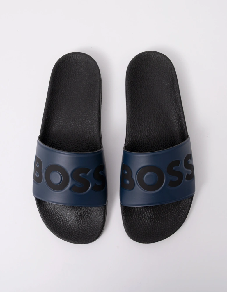 BOSS Orange Aryeh Mens Italian-Made Slides With Large Logo Detail - Dark Blue 406