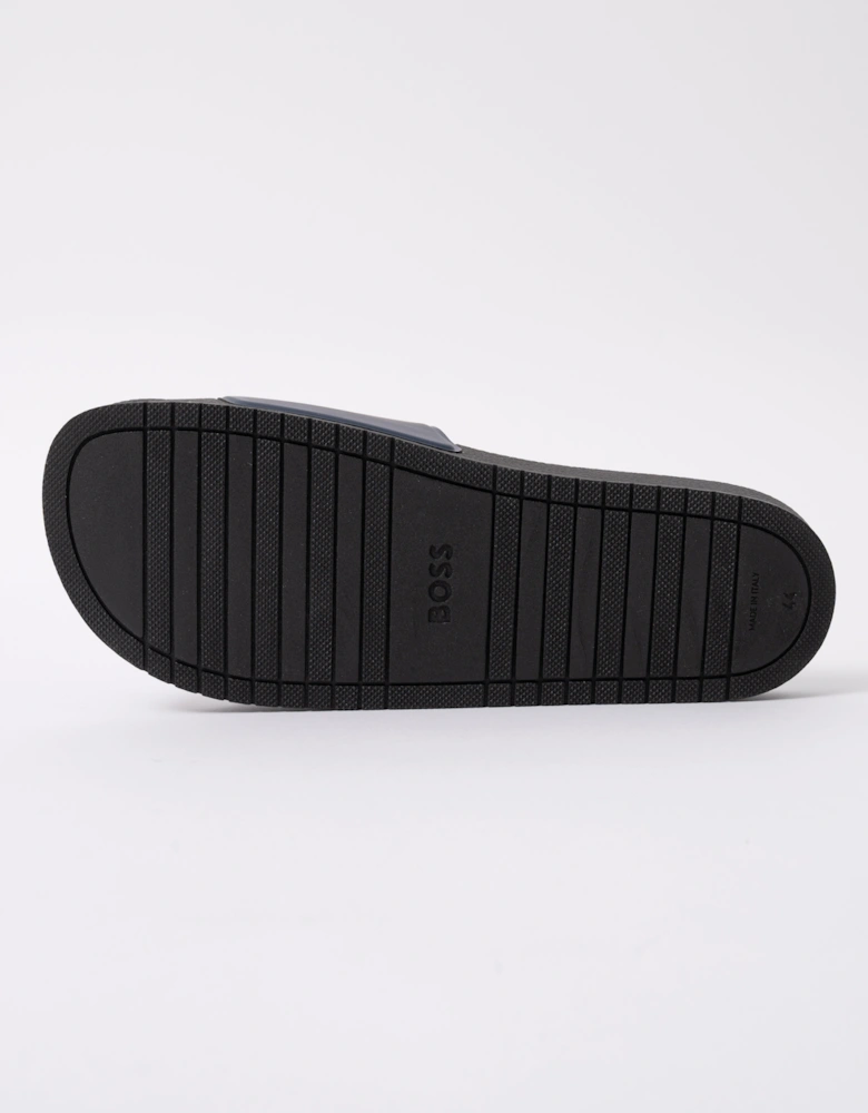 BOSS Orange Aryeh Mens Italian-Made Slides With Large Logo Detail - Dark Blue 406