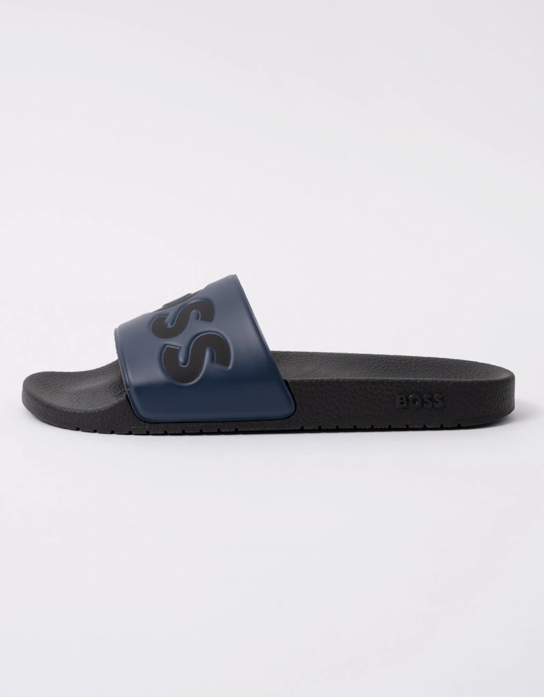 BOSS Orange Aryeh Mens Italian-Made Slides With Large Logo Detail - Dark Blue 406