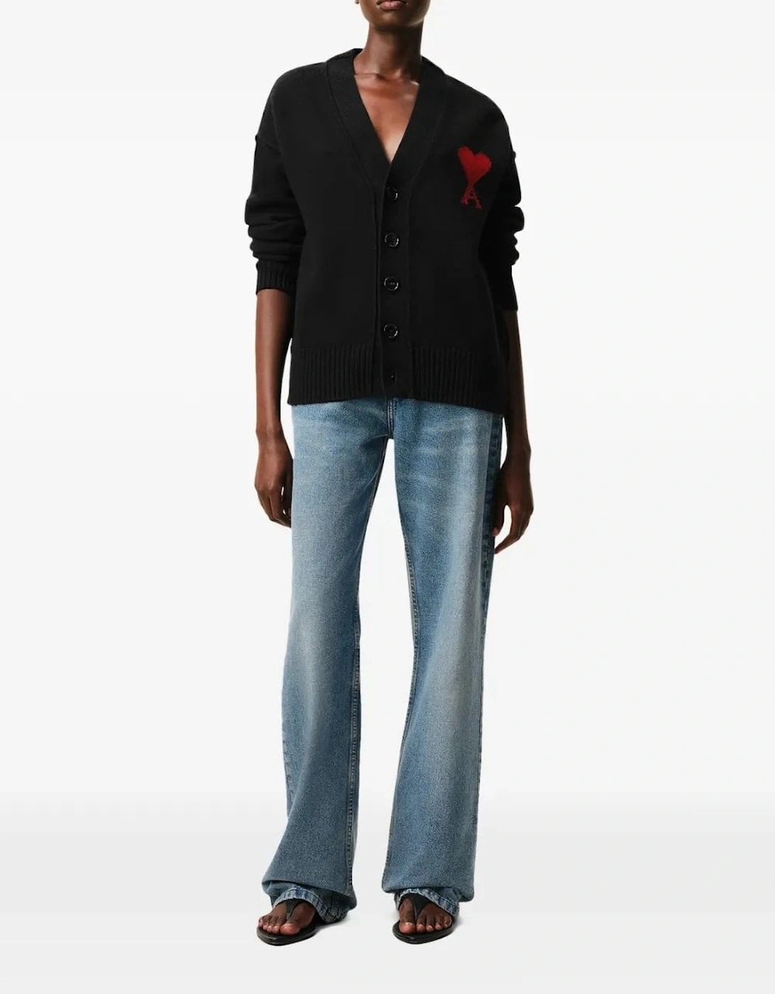 Contrasted Ami de Coeur Cardigan Black