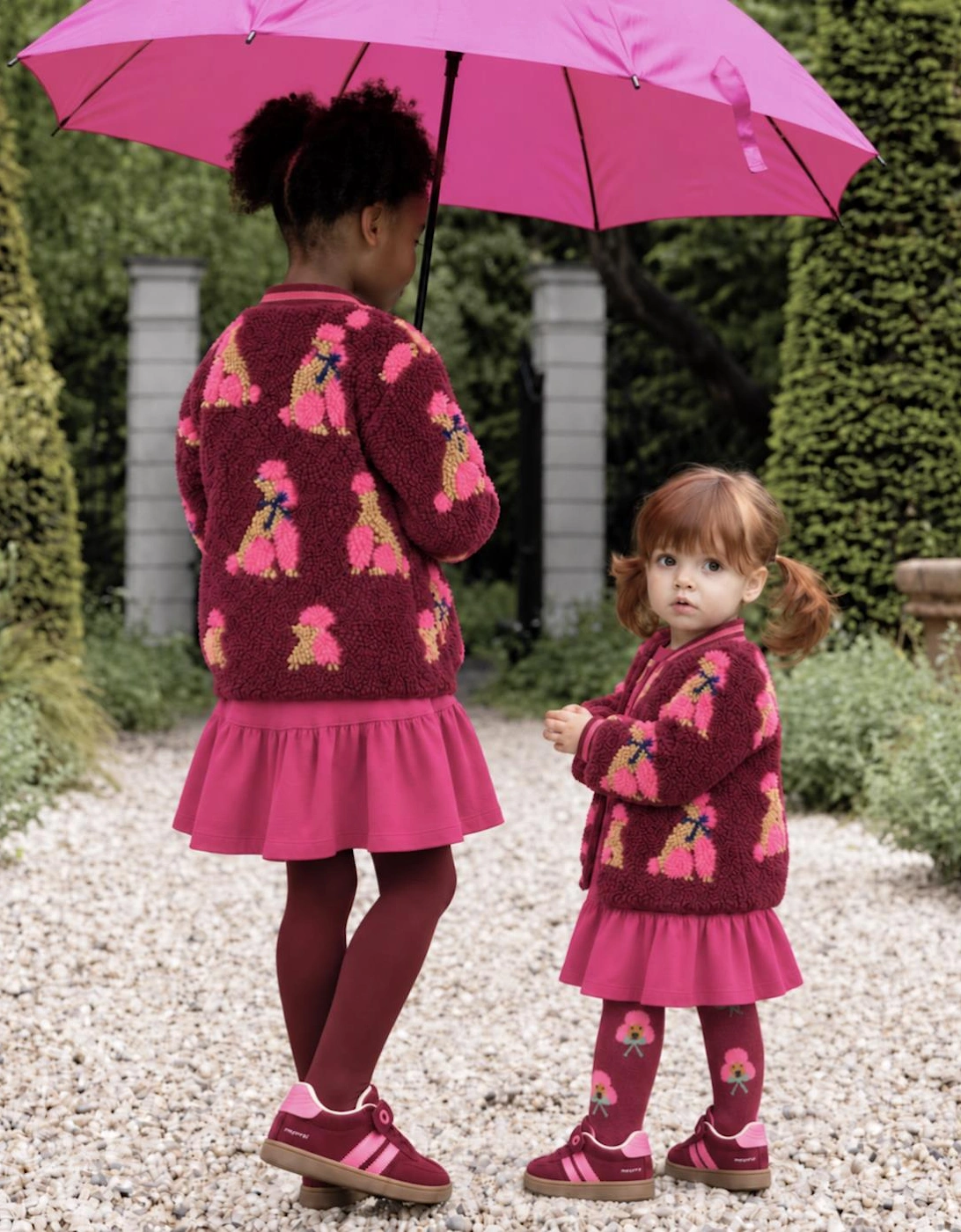 Girls Burgundy Pink Boucle Bomber Jacket