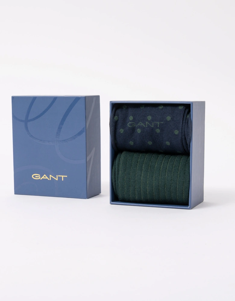 GANT Mens Dot And Rib 2-Pack Sock Gift Box - 433 Evening Blue