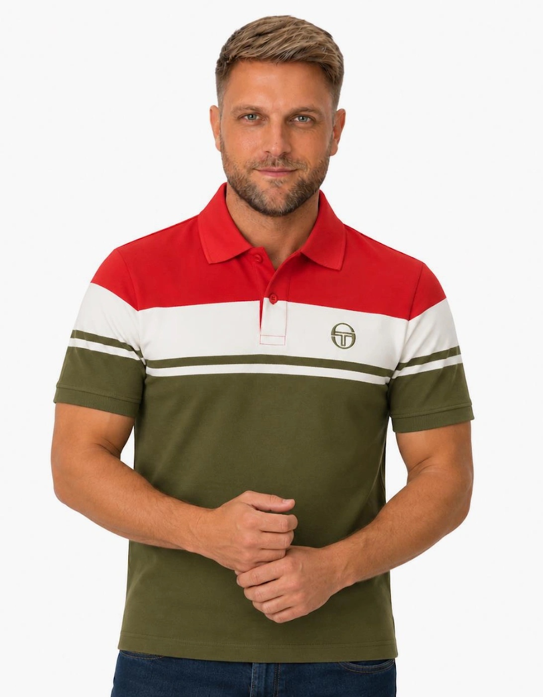 Sergio Tacchini Men's Young Line Polo Shirt Adrenaline Rush/Gardenia/Dark Olive - Image 3