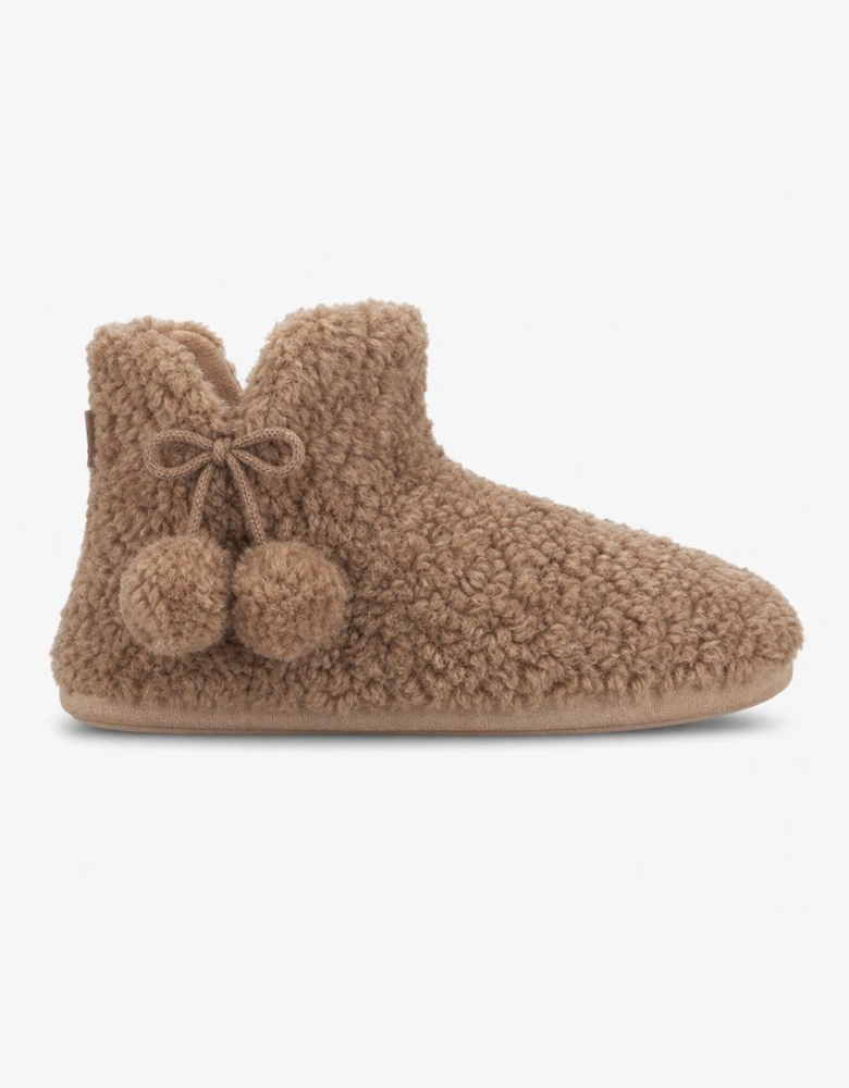 Totes Toasties TEXTURED FUR BOOTIE WITH POM POM Womens Slipper Boots Brown