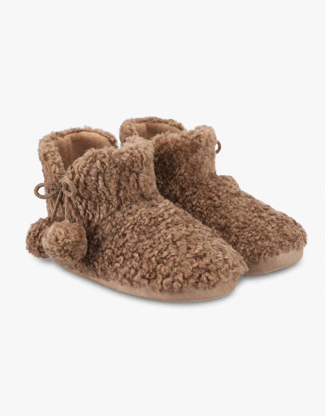 Totes Toasties TEXTURED FUR BOOTIE WITH POM POM Womens Slipper Boots Brown