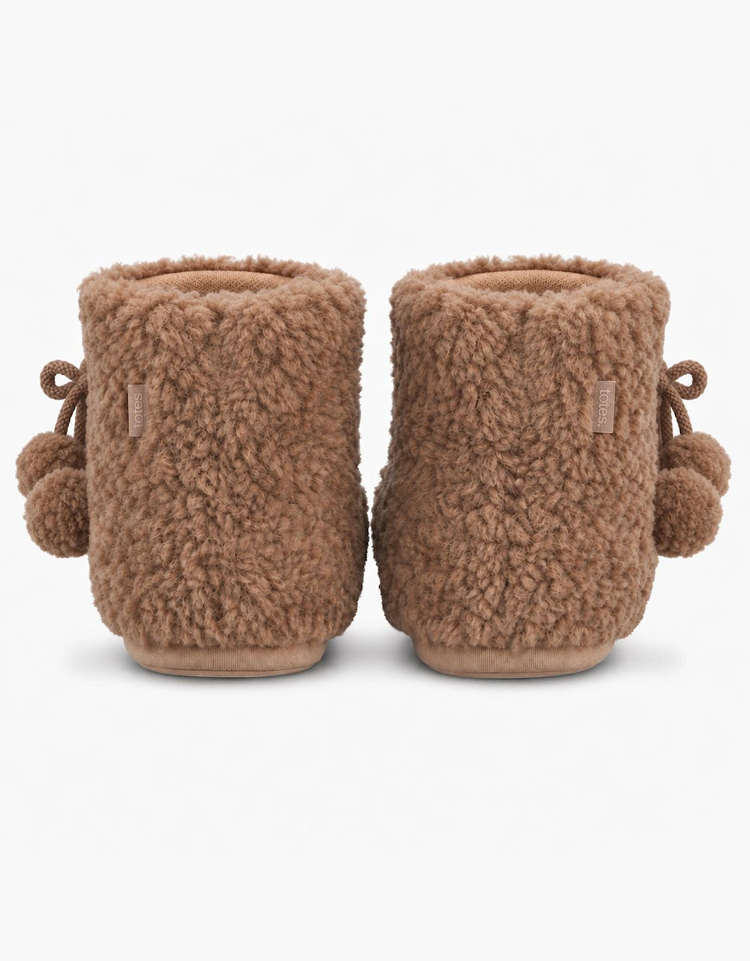 Totes Toasties TEXTURED FUR BOOTIE WITH POM POM Womens Slipper Boots Brown
