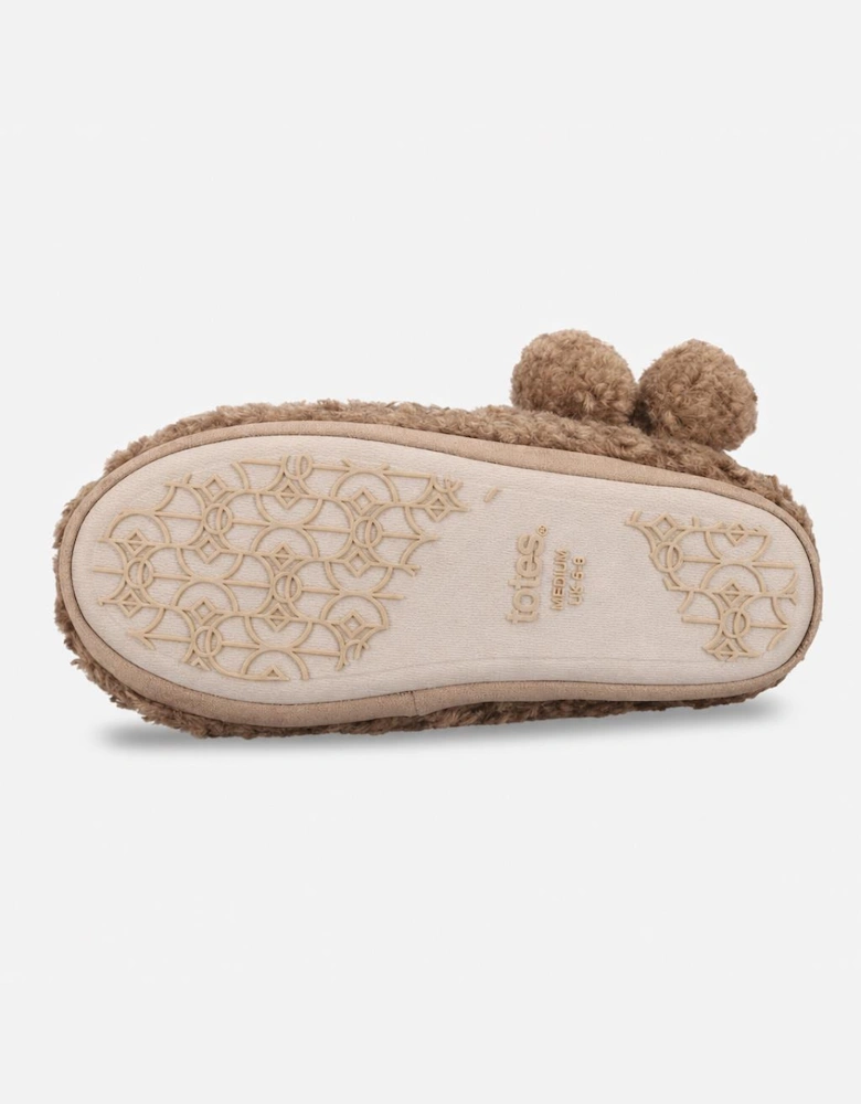 Totes Toasties TEXTURED FUR BOOTIE WITH POM POM Womens Slipper Boots Brown