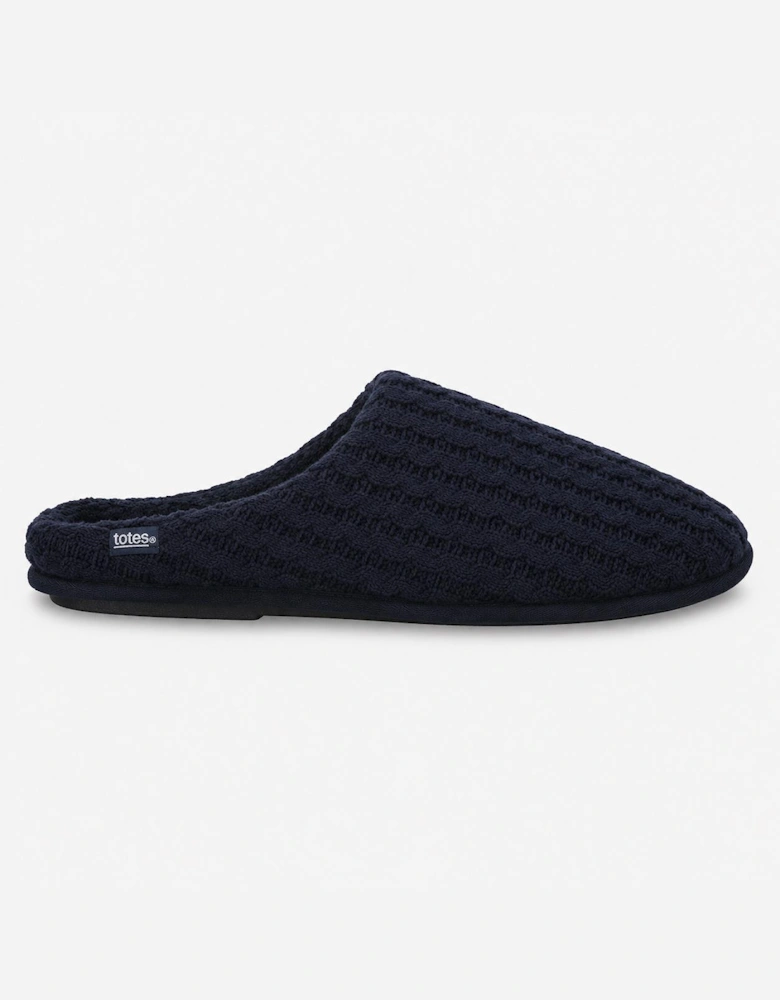 Totes Toasties KNITTED MULE SLIPPERS Mens Mules Navy