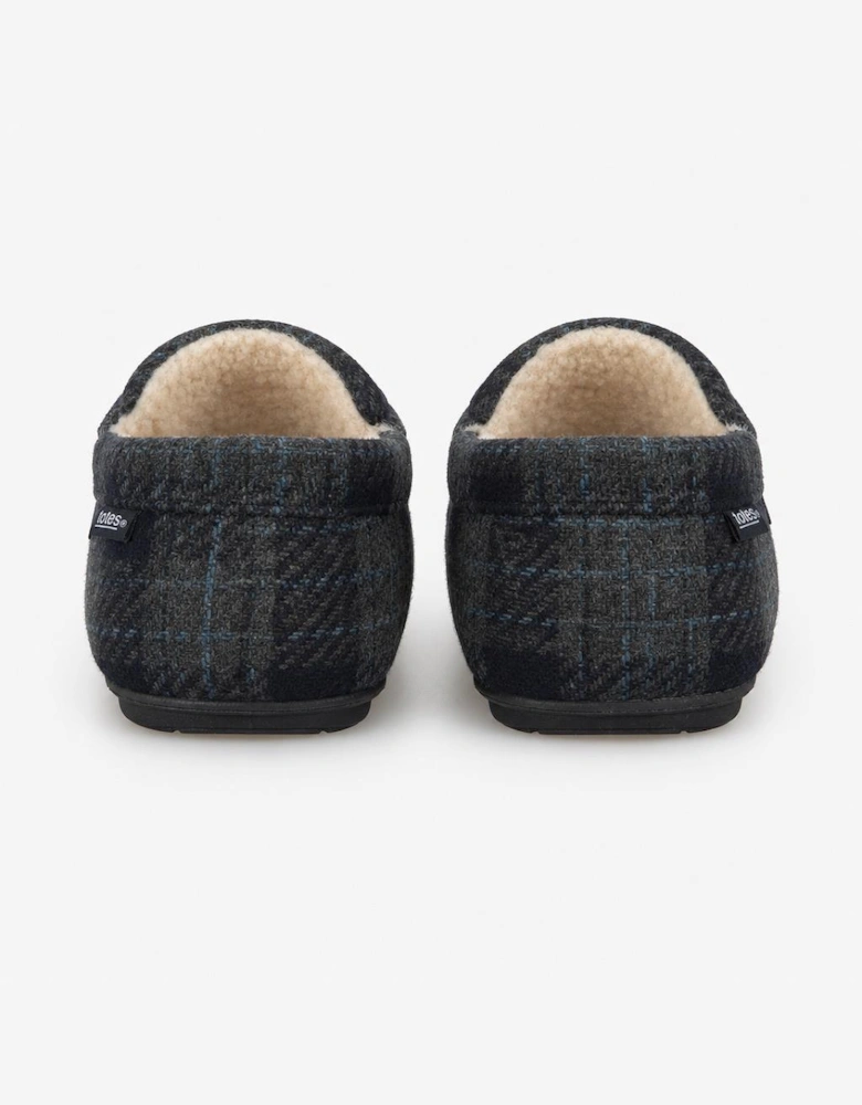 Totes Toasties CHECK MOCCASIN WITH CURLY FUR LINING Mens Moccasins Navy Check