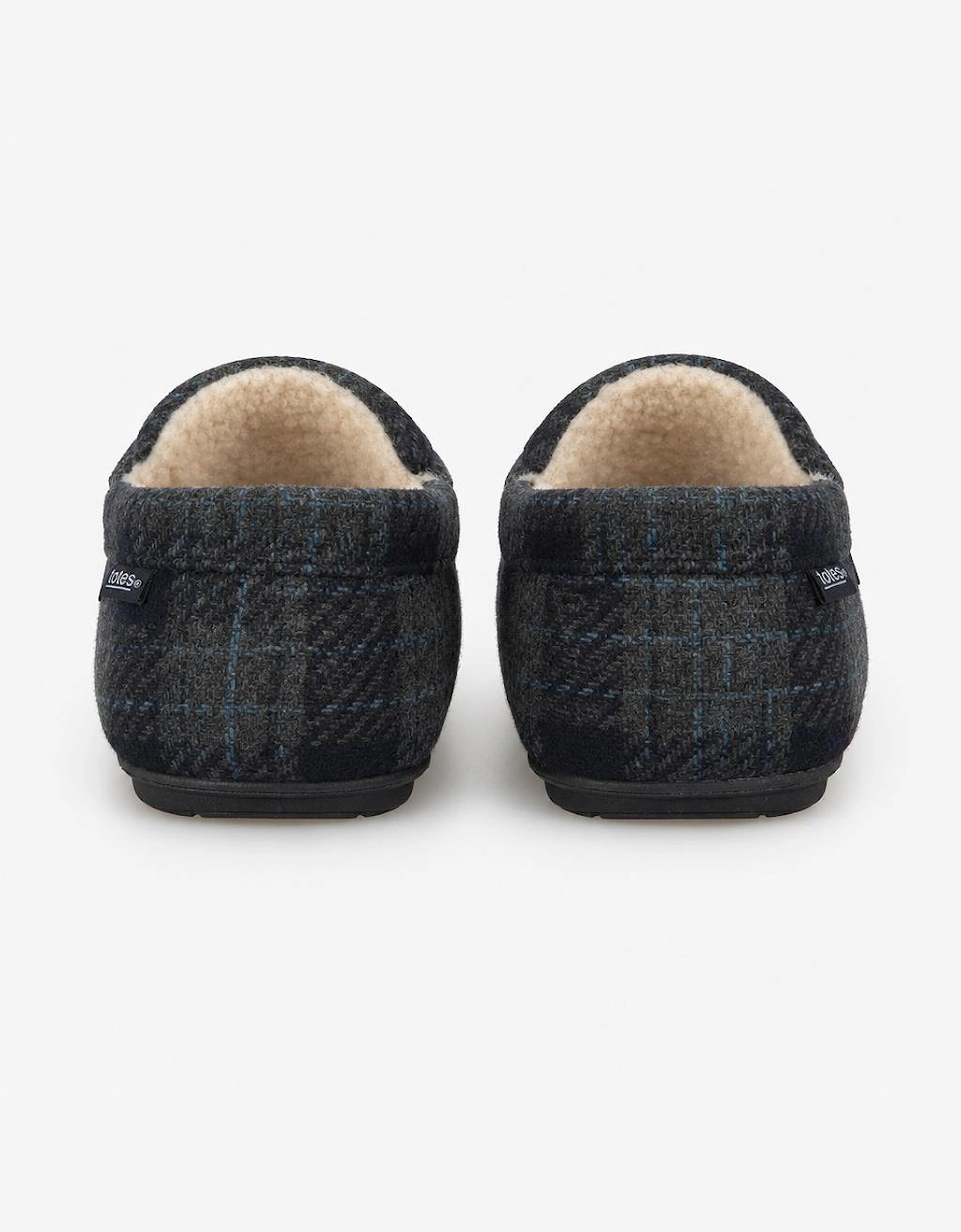 Totes Toasties CHECK MOCCASIN WITH CURLY FUR LINING Mens Moccasins Navy Check
