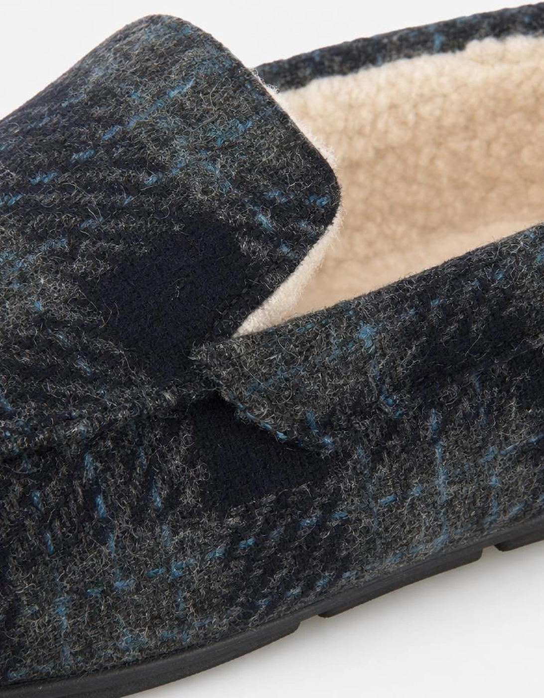 Totes Toasties CHECK MOCCASIN WITH CURLY FUR LINING Mens Moccasins Navy Check
