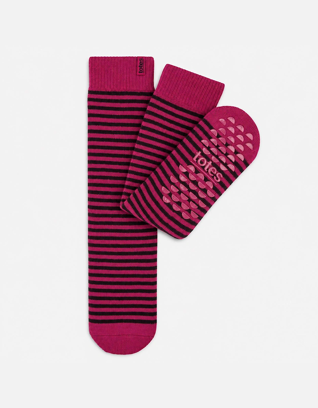 Totes Toasties THERMAL BRUSHED ORIGINAL SLIPPER SOCKS Womens Slipper Socks Berry Stripe