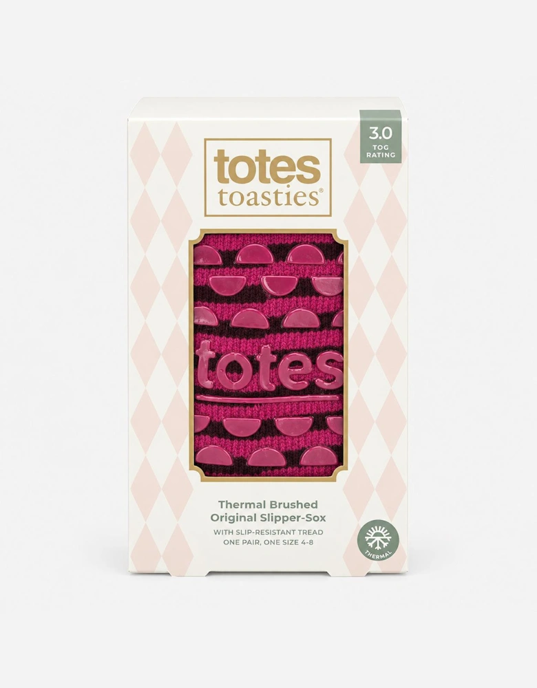 Totes Toasties THERMAL BRUSHED ORIGINAL SLIPPER SOCKS Womens Slipper Socks Berry Stripe