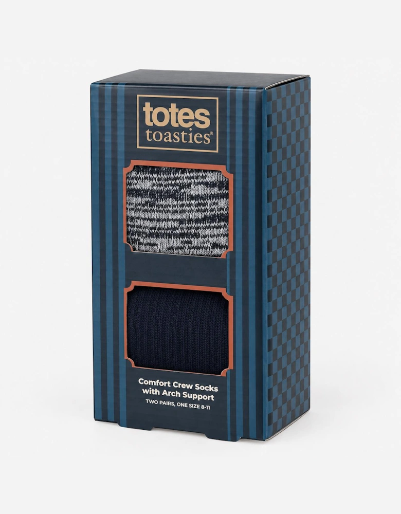 Totes Toasties TERRY SOCK WITH ARCH SUPPORT (TWIN PACK) Mens Crew Socks Grey / Navy Mix