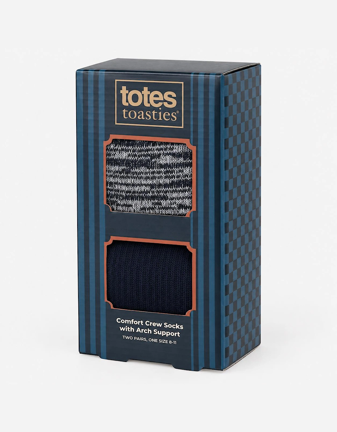 Totes Toasties TERRY SOCK WITH ARCH SUPPORT (TWIN PACK) Mens Crew Socks Grey / Navy Mix