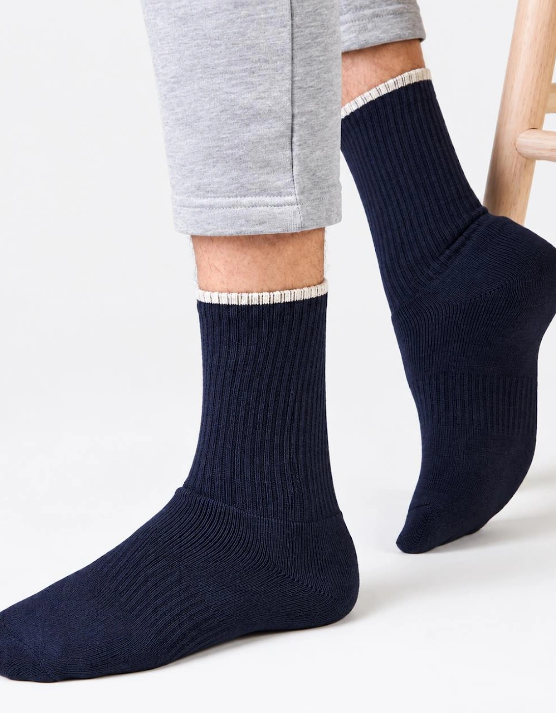 Totes Toasties TERRY SOCK WITH ARCH SUPPORT (TWIN PACK) Mens Crew Socks Grey / Navy Mix