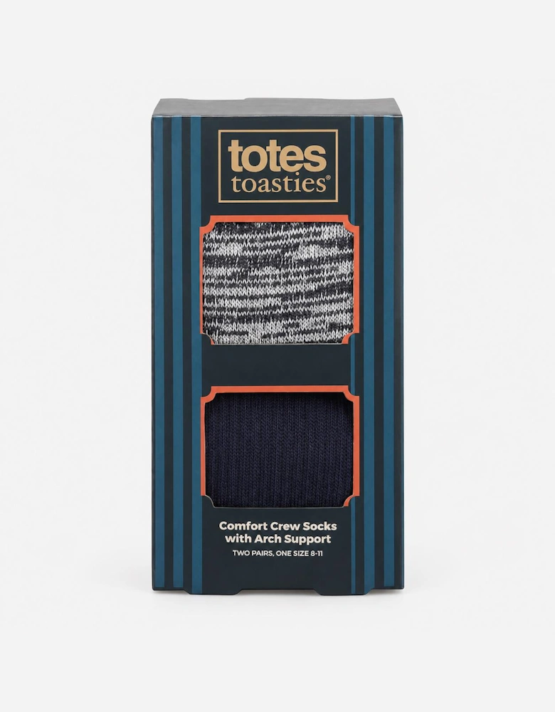 Totes Toasties TERRY SOCK WITH ARCH SUPPORT (TWIN PACK) Mens Crew Socks Grey / Navy Mix