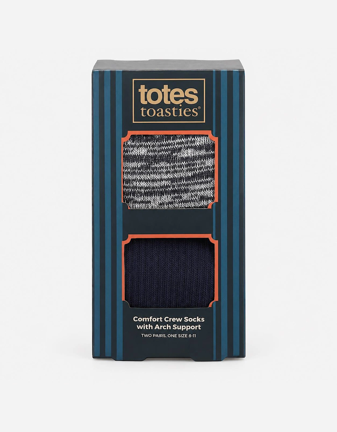 Totes Toasties TERRY SOCK WITH ARCH SUPPORT (TWIN PACK) Mens Crew Socks Grey / Navy Mix