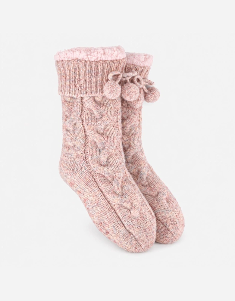 Totes Toasties PREMIUM CHUNKY KNIT SLIPPER SOCKS Womens Crew Socks Pink