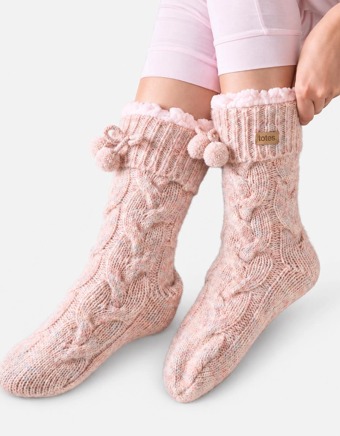 Totes Toasties PREMIUM CHUNKY KNIT SLIPPER SOCKS Womens Crew Socks Pink
