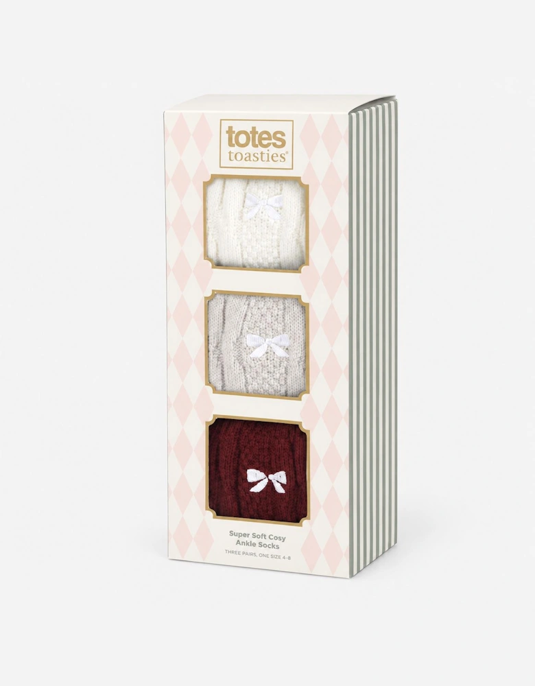 Totes Toasties SUPERSOFT ANKLE SOCKS WITH EMBROIDERY Womens Crew Socks Burgundy / Cream / Grey