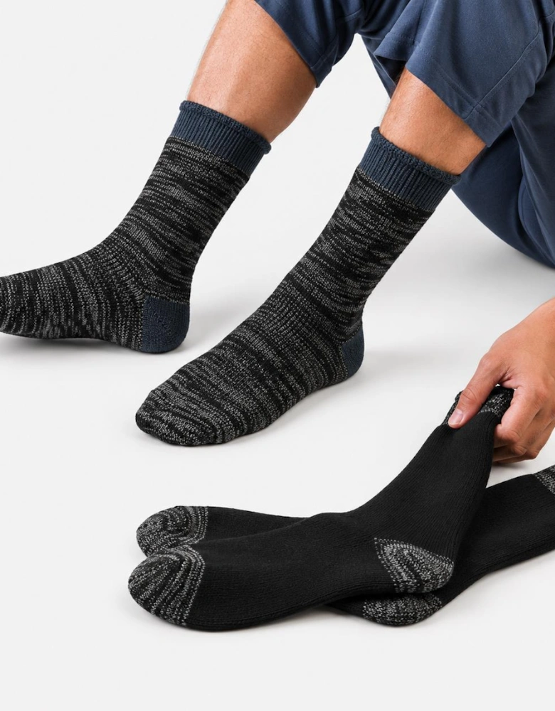 Totes Toasties 3.0 TOG BRUSHED INSIDE THERMAL LINED SOCKS (TWIN PACK) Mens Thermal Socks Black Twist