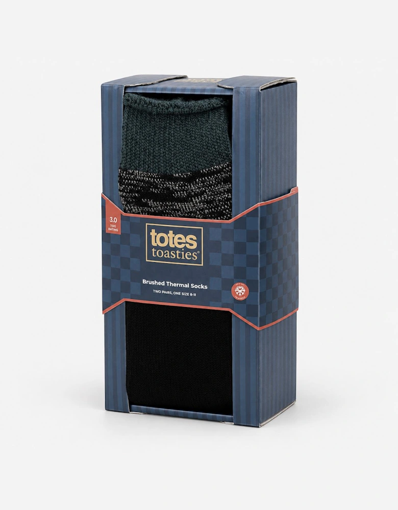 Totes Toasties 3.0 TOG BRUSHED INSIDE THERMAL LINED SOCKS (TWIN PACK) Mens Thermal Socks Black Twist