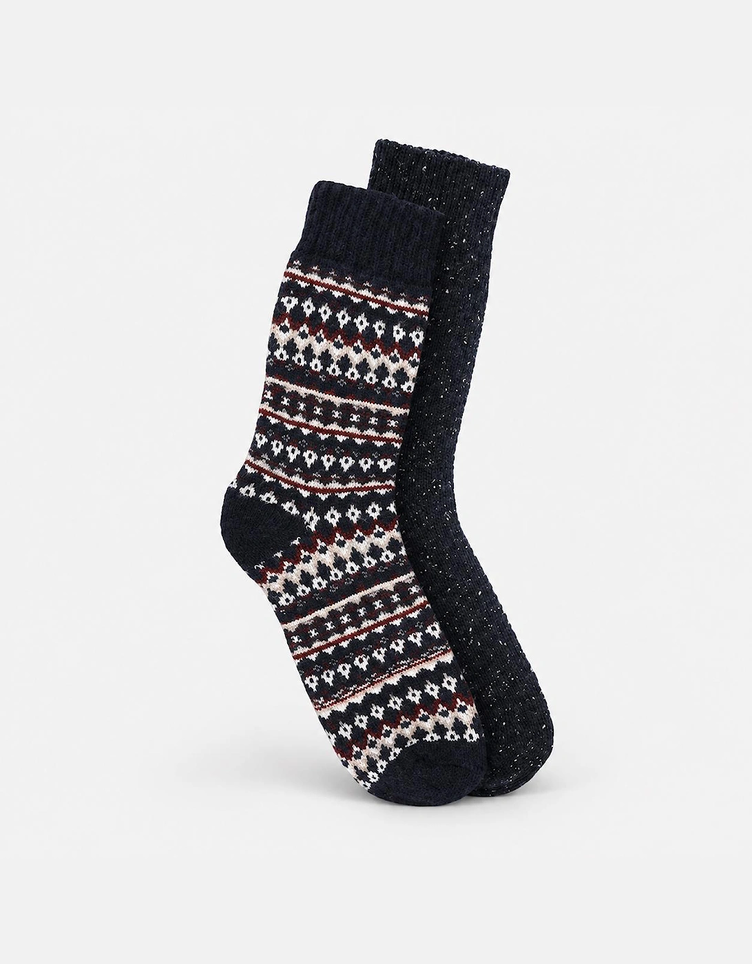 Totes Toasties WOOL BLEND THERMAL FAIR ISLE SOCKS (TWIN PACK) Mens Thermal Socks Navy Fair Isle